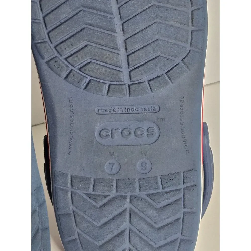 Crocs Crocband Navy Blue Red White Clogs | Unisex Men's 7 Women's 9